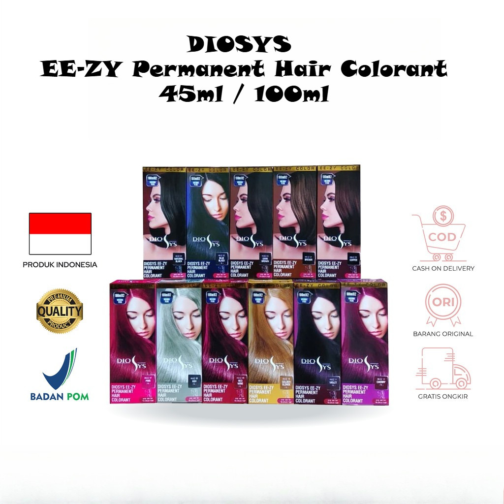 Diosys EE-ZY Permanent Hair Colorant | Pewarna Rambut Cream Profesional 45ml / 100ml