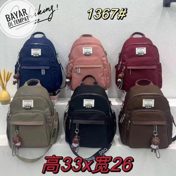 BEST SELLER  Tas wanita RANSEL DSQ 1367# parasut import terbaru... Backpack - Hitam