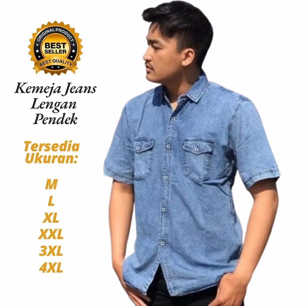 Kemeja Jeans Lengan Pendek Pria Sunwash Original Kemeja Denim Cowok Kemeja Casual Keren