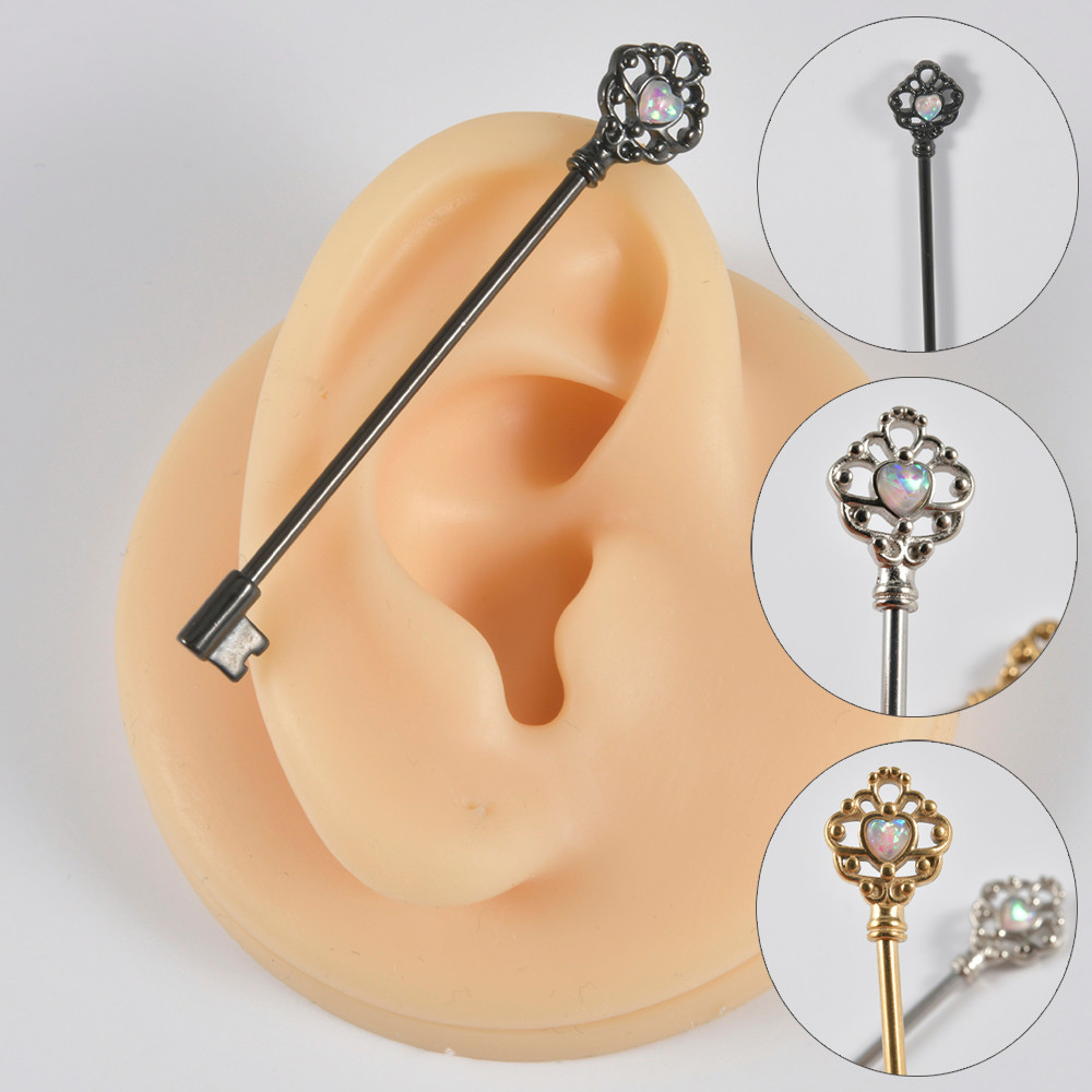 1PC Stainless Steel 14G Industrial Barbell Piercing Key Earrings Cartilage Helix Piercing Jewelry fo