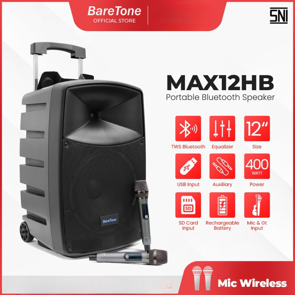 SPEAKER PORTABLE BARETONE MAX12HB SPEAKER BLUETOOTH 12INCH