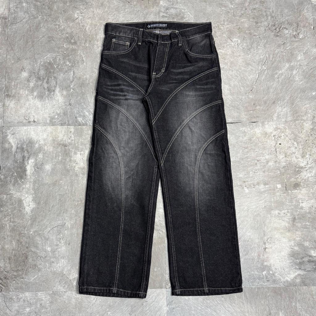 GEVAR - Celana Jeans Baggy Blackwash Pecah Pola Oversize Gombrong