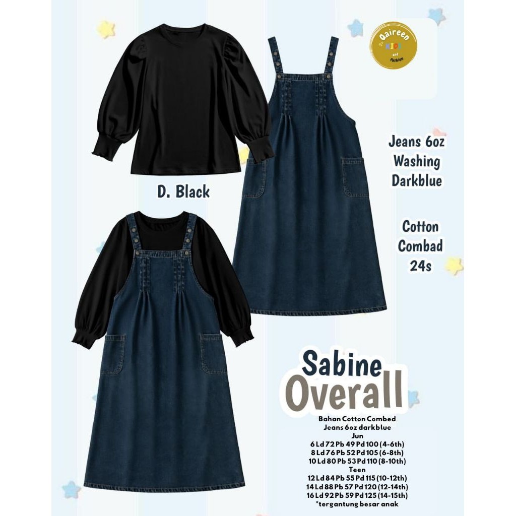 2801    Sabine setelan overall jeans muslim anak perempuan by Qaireen