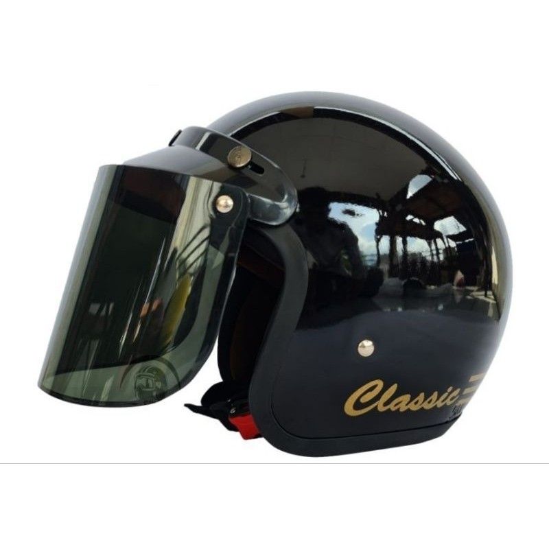 Helm Bogo Dewasa Classic Kaca Datar Hitam Kanvas