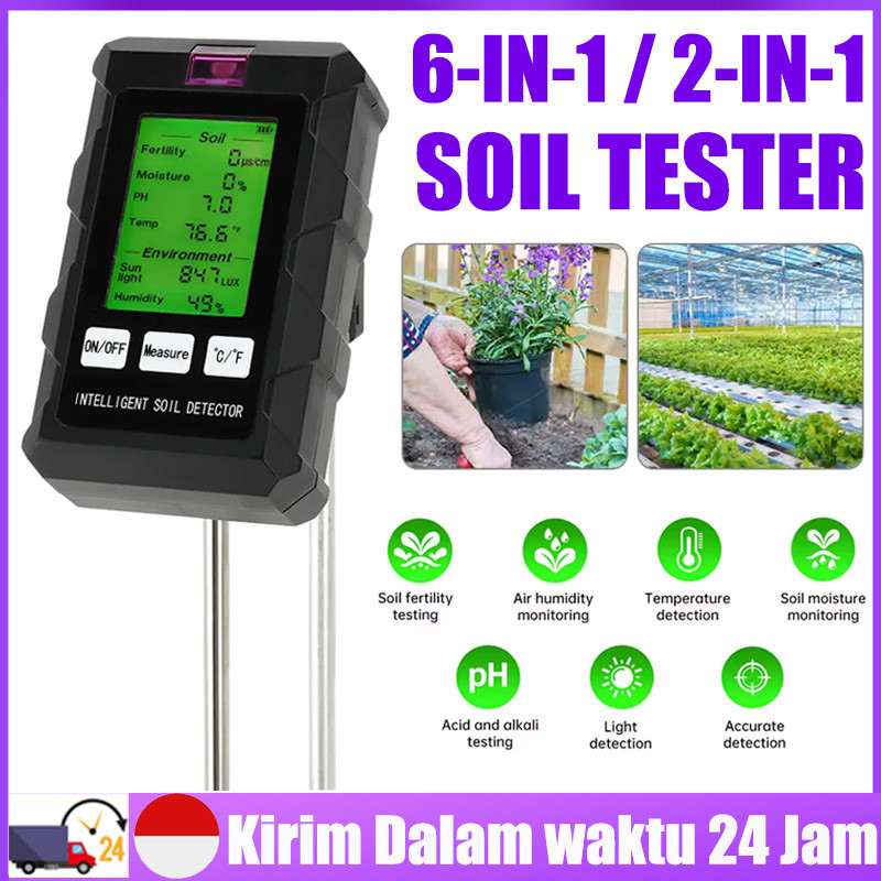 Penguji Analisa Tanah Digital Pengukur PH Tanah Kelembaban Pengukur Tanah 6-In-1 Penguji Tanah Pengu