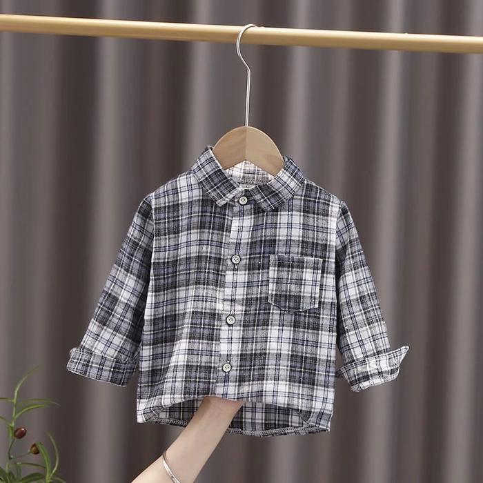 [6 Bln-5 Thn] Kemeja anak cowok keren katun adem hem import realpict Kemeja kotak kotak garis garis 