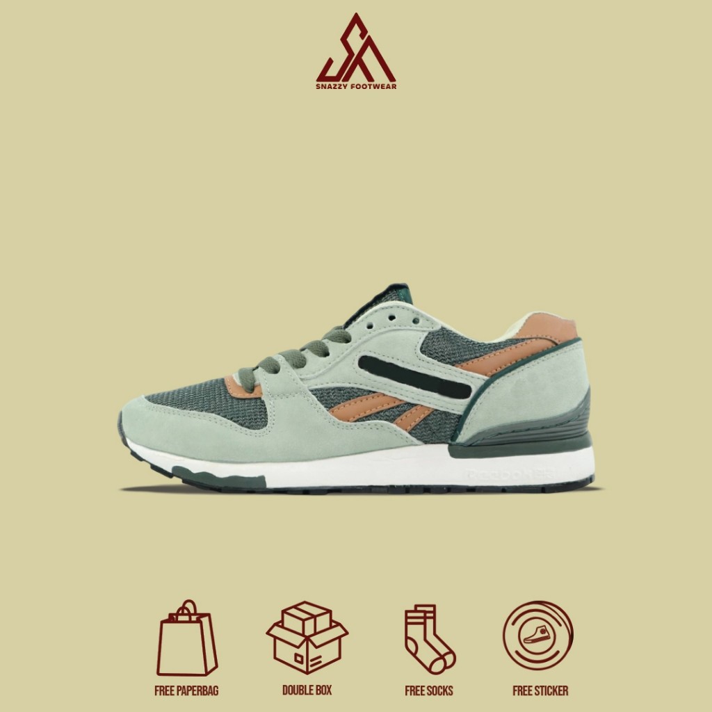 Sepatu Sneakers Reebok Gl6000 Olive Green Grey 100% Original Unisex