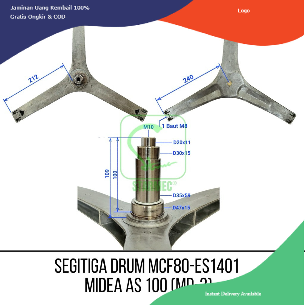 Segitiga Spider Drum Mesin Cuci Front Loading Midea Toshiba MFC90-ES1201 MFC90 ES1201