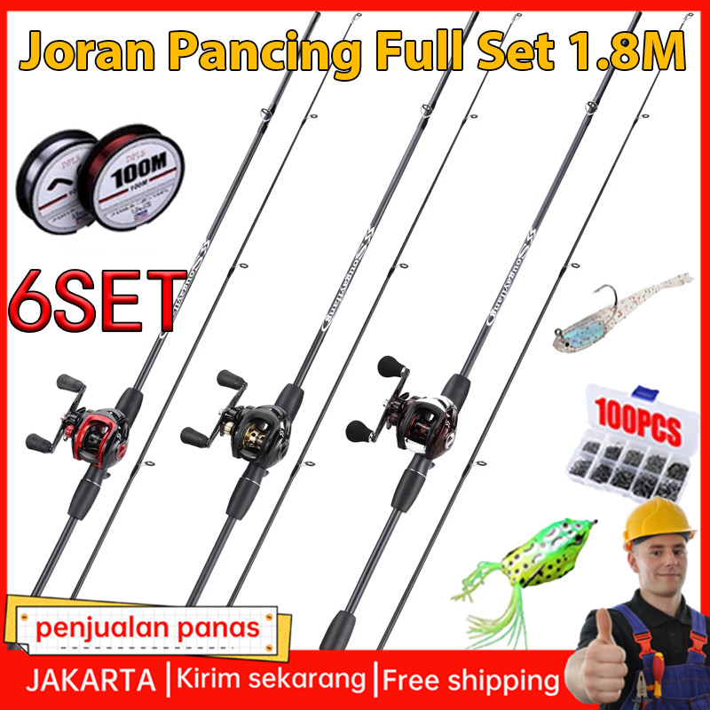 (Beli 1 Dapat 6)Joran Pancing Full Set 1.8m 5-20LB 7.2:1 Joran BC Set UL Carbon bc casting 1 set mur