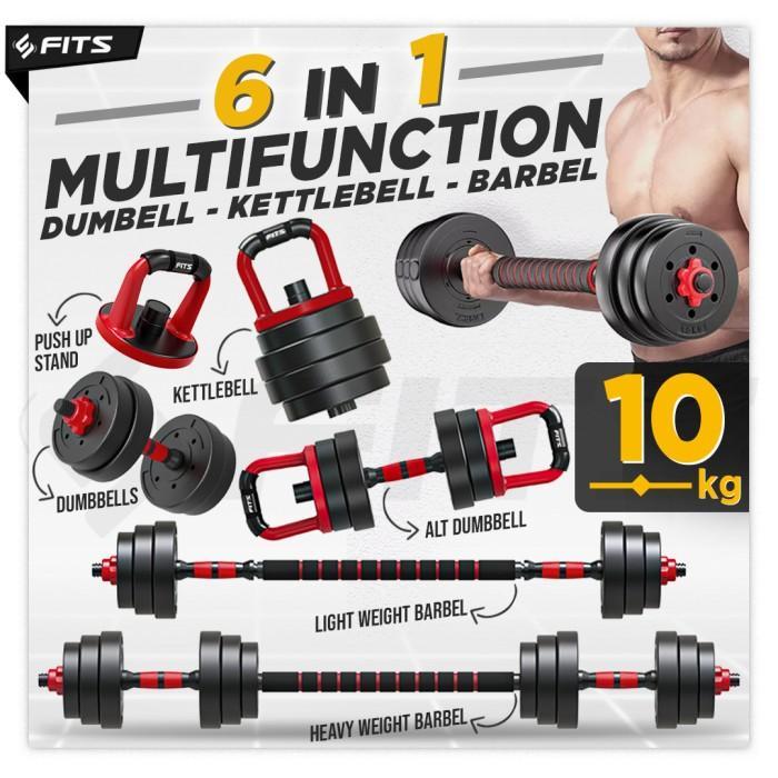 SFIDN FITS 6 in 1 Adjustable 15kg Dumbell Barbel Dumbbell Barbell Set - 6in1 Premium 15 kg