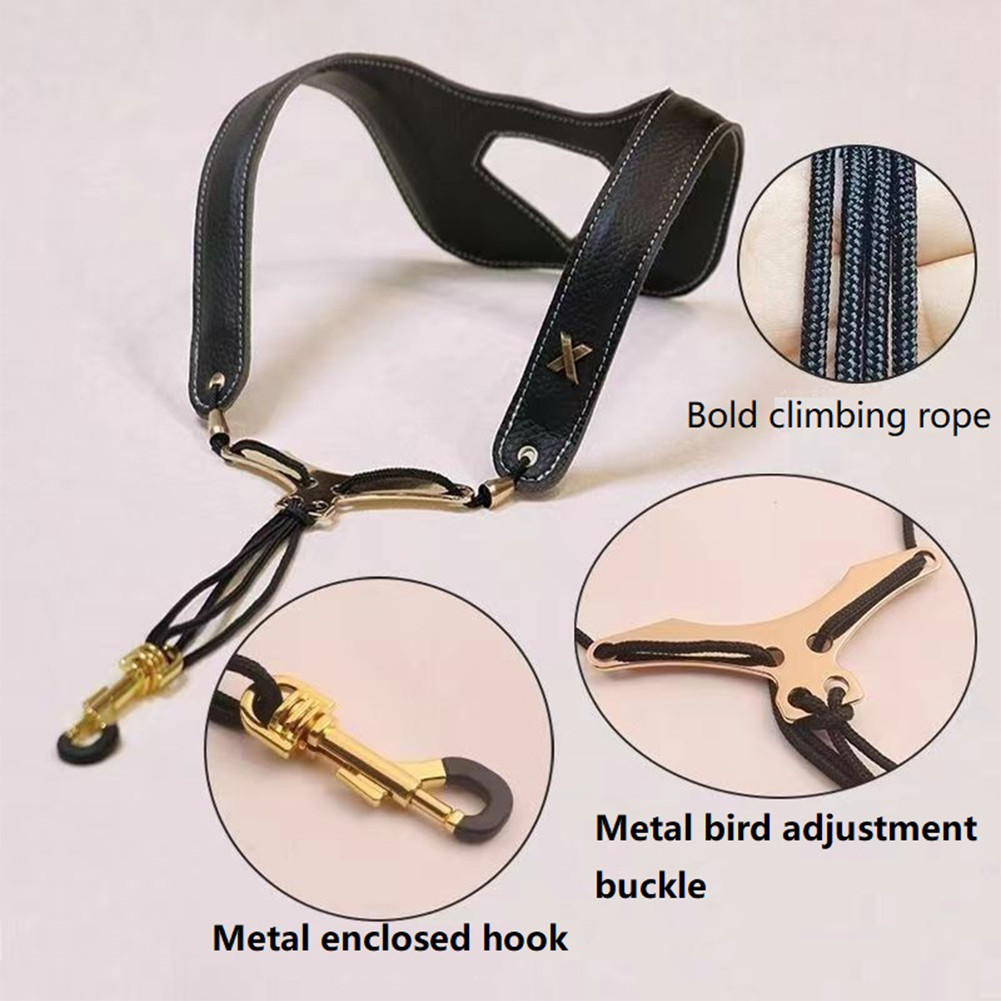 Saxophone Neck Strap Length Adjustable Leather Saxophone Lanyard Double Shoulder Harness Strap for S
