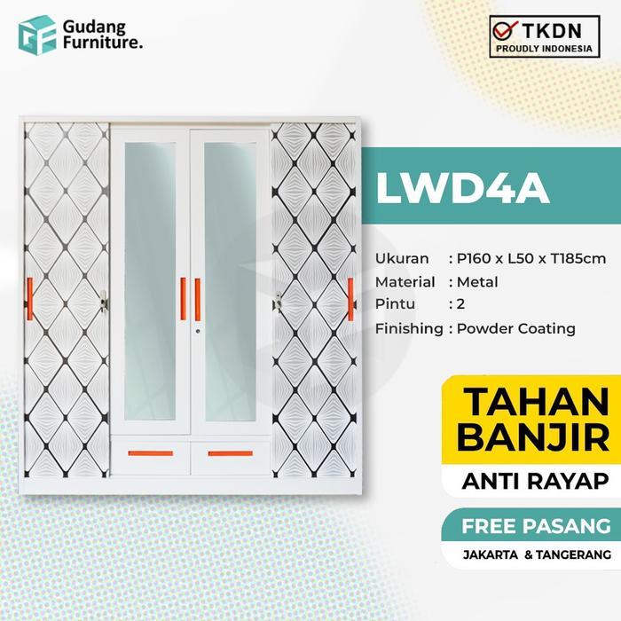 Lemari Pakaian Besi 4 Pintu Lemari Sliding Lemari Besi Lemari Kaca Lemari Baju Metal LWD - LWD 4A, K