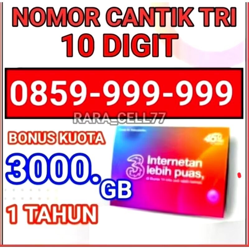 kartu cantik tri nomor 10 digit Bonus kuota 3000 GB