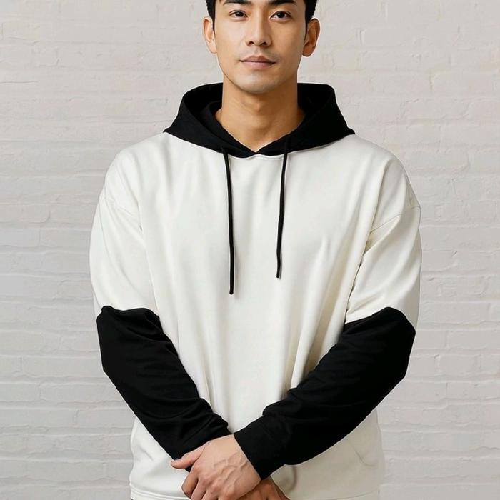 kaos hoodie pria kaos hoodie double layer lengan panjang pria sweater kaos Distro Sweatshirt Zipper 