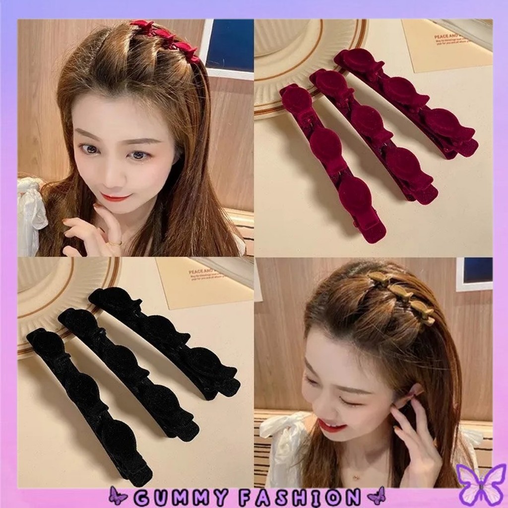 •KEDAI SALSA• JP2160 Jepit Rambut Lucu Multi Layer Kepang Elegan Bulu Velvet Mawar Anti Slip Hair Cl