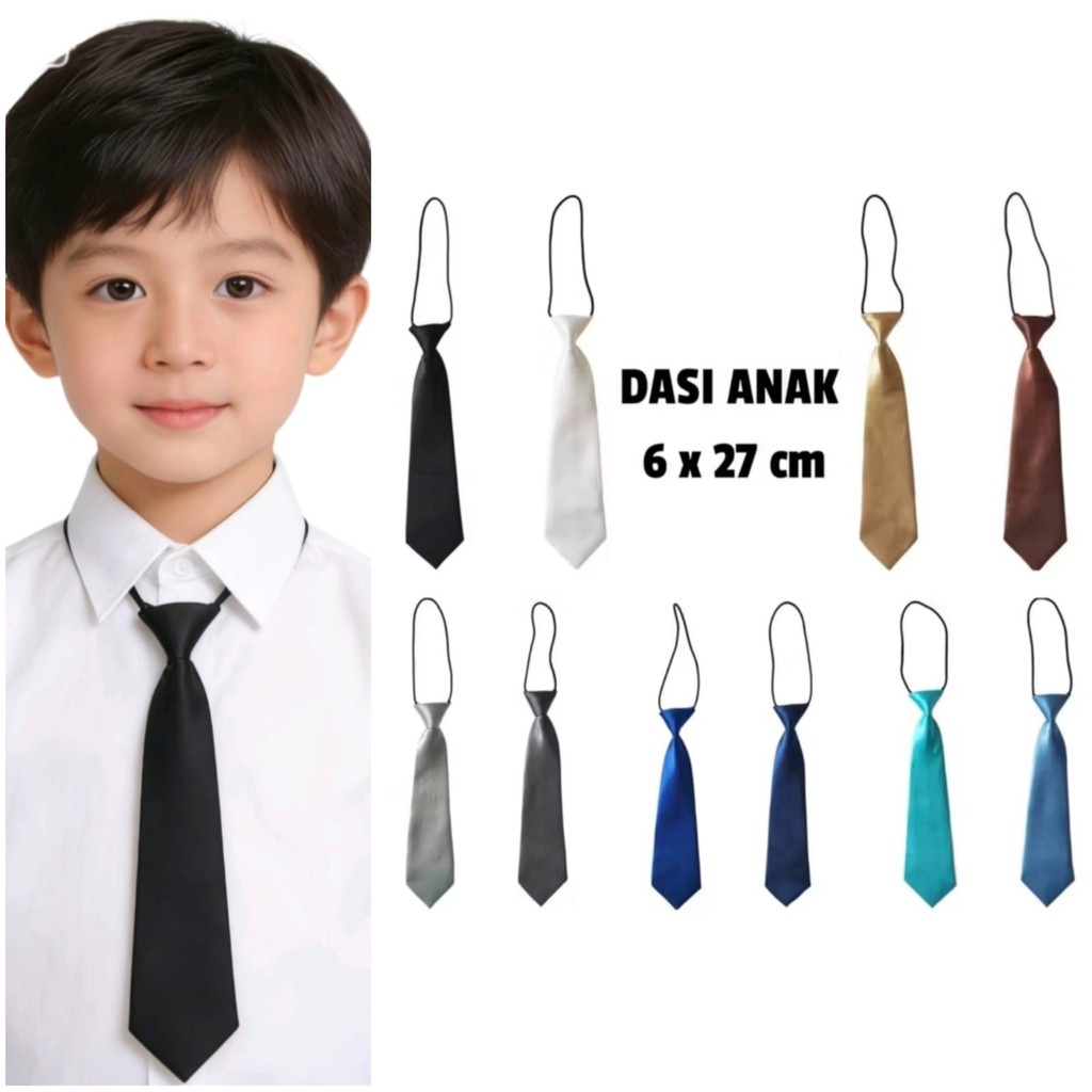 Dasi Anak Hitam Satin TA02 - Dasi Instan Anak Sekolah TK SD Cowok Laki Laki - Dasi Wisuda Polos Hita
