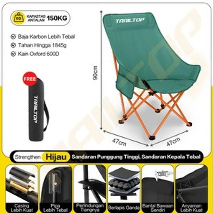 Kursi Lipat Sandaran Kepala / Kursi Lipat Outdoor Ukuran Jumbo / Kursi Camping Portable Premium - Ku
