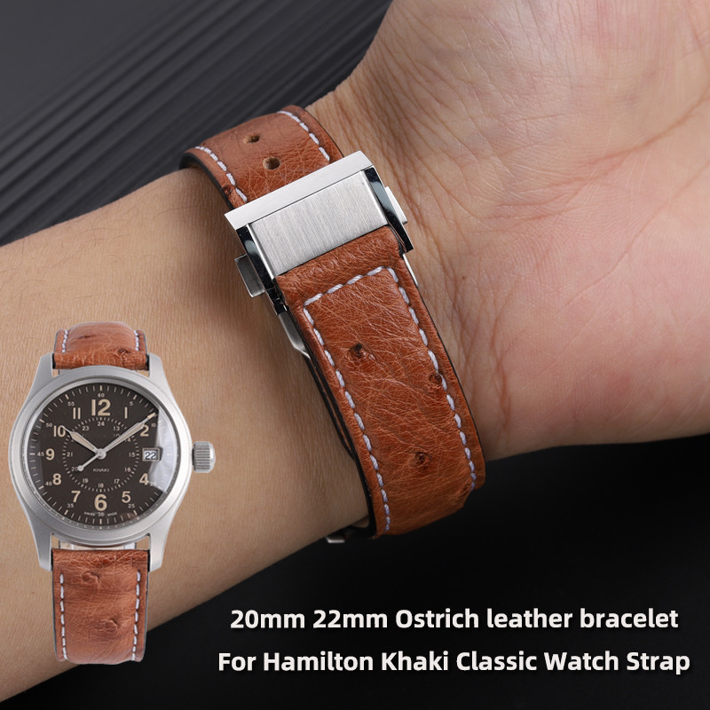 20MM 22MM Ostrich Leather Watch Strap with Hamilton Khaki Classic Strap ForHamilton Watch Strap Repl