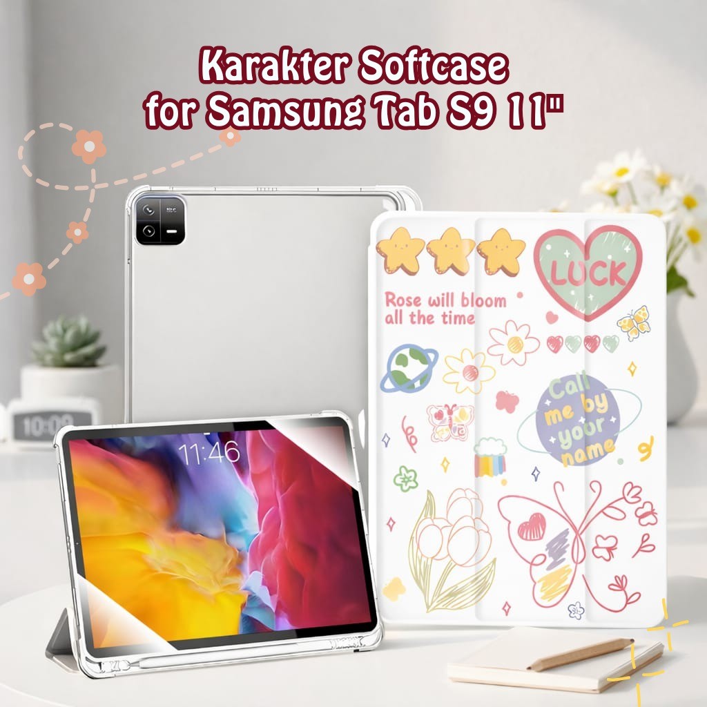 Animasi Cover Case Acrylic for Samsung Tab Galaxy A9/A9 Plus 11 Inch Cute Karakter Case for Samsung 