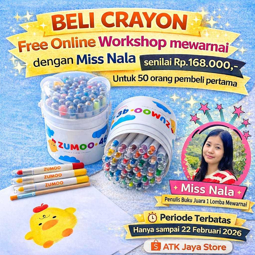Silky Crayon Premium Zumoo 48 warna Washable Gratis Kuas