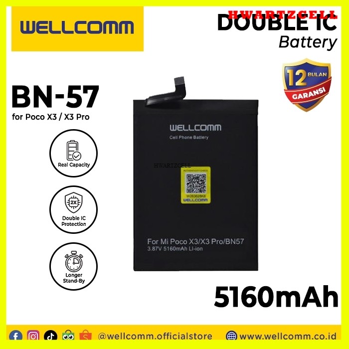 [HWARTZ] Battery Double Ic Wellcomm Xm Poco X3/Bn57/X3 Pro 5160mAh