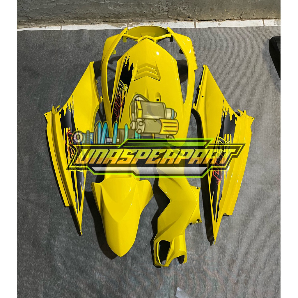 COVER FULL BODY HALUS HONDA BEAT KARBU WARNA KUNING STRIPING ICON
