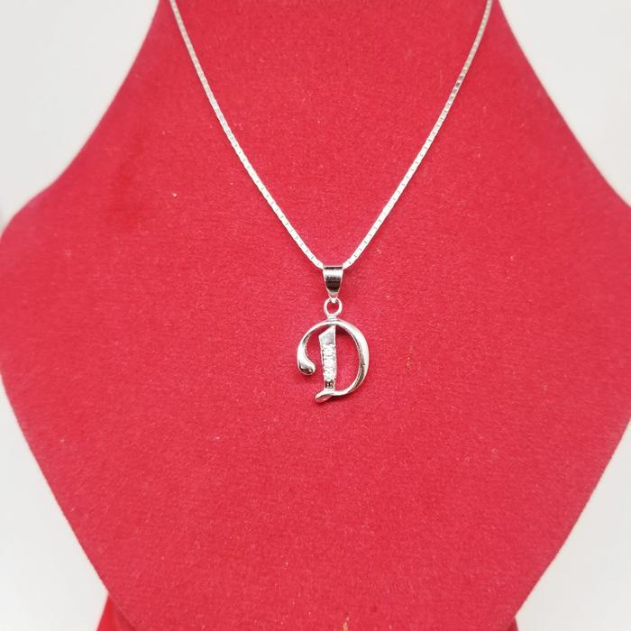 kalung+liontin huruf anak perak/silver925 lapis emas putih KLH01 - kalung  huruf D