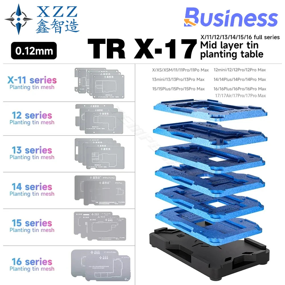 XZZ TR BGA Reballing Stencil Middle Layer Planting Tin Platform for iPhone X-17 Pro Max Motherboard 