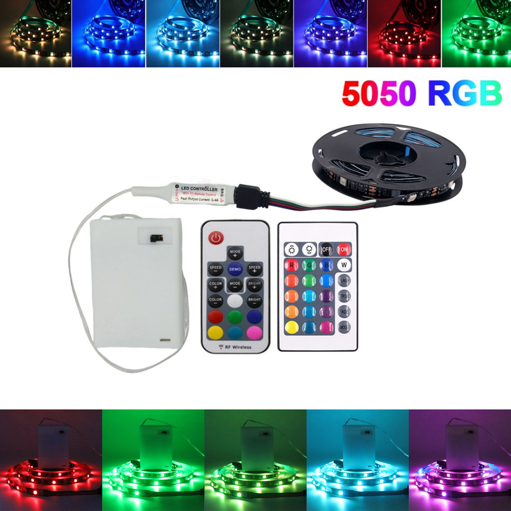 Lampu Strip LED 1m 2m 3m 4m 5m, Daya Baterai 3AA, RGB 5V 5050 SMD, Lampu Strip Warna Fleksibel untuk