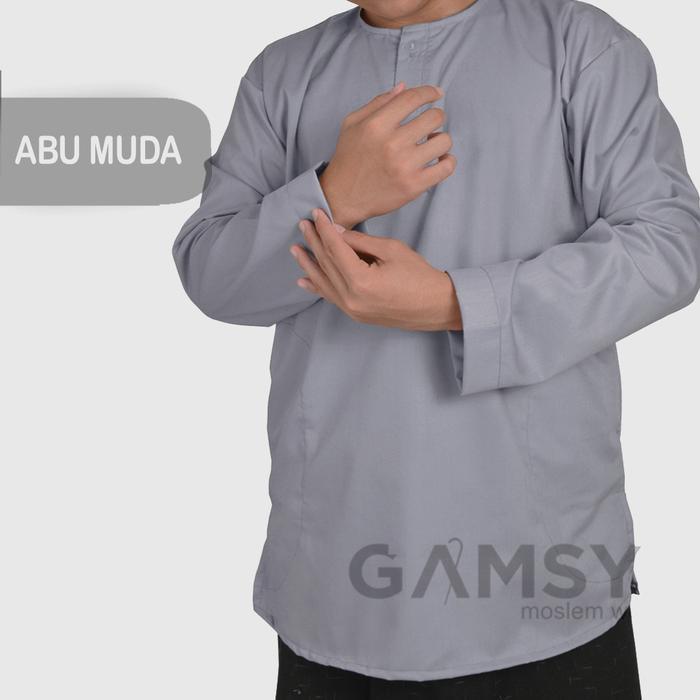 Baju koko hitam polos/Koko tanpa kerah/koko dewasa - Abu muda, S
