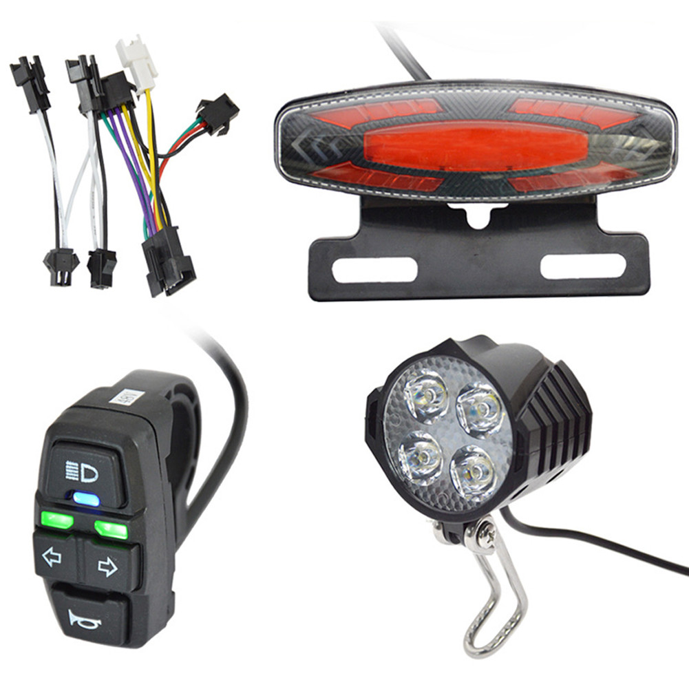 Lampu Rem Depan Ebike, Lampu Belakang 24V 48V, Lampu Rak Sepeda dengan Klakson, Saklar Lampu Depan, 