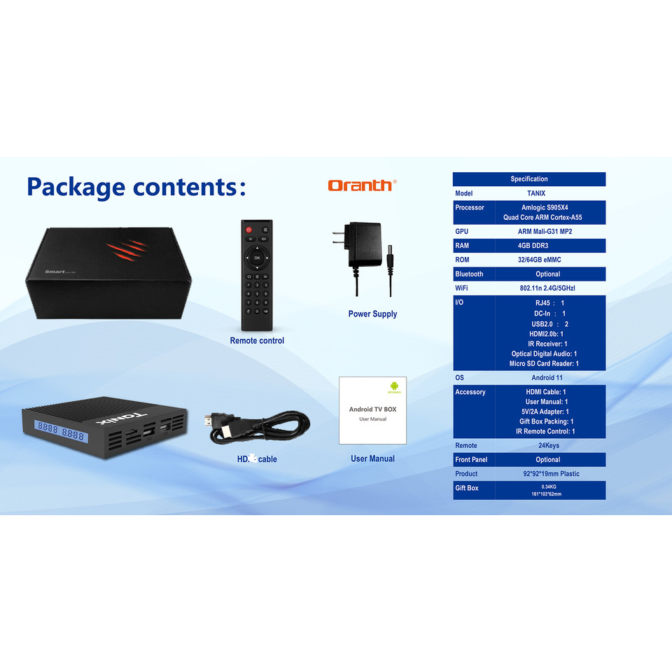 Tanix X4 Amlogic S905X4 Smart TV BOX Android 11 TVBOX 4GB RAM 32GB/64GB ROM 100M LAN 2.4G/5G Dual Wi