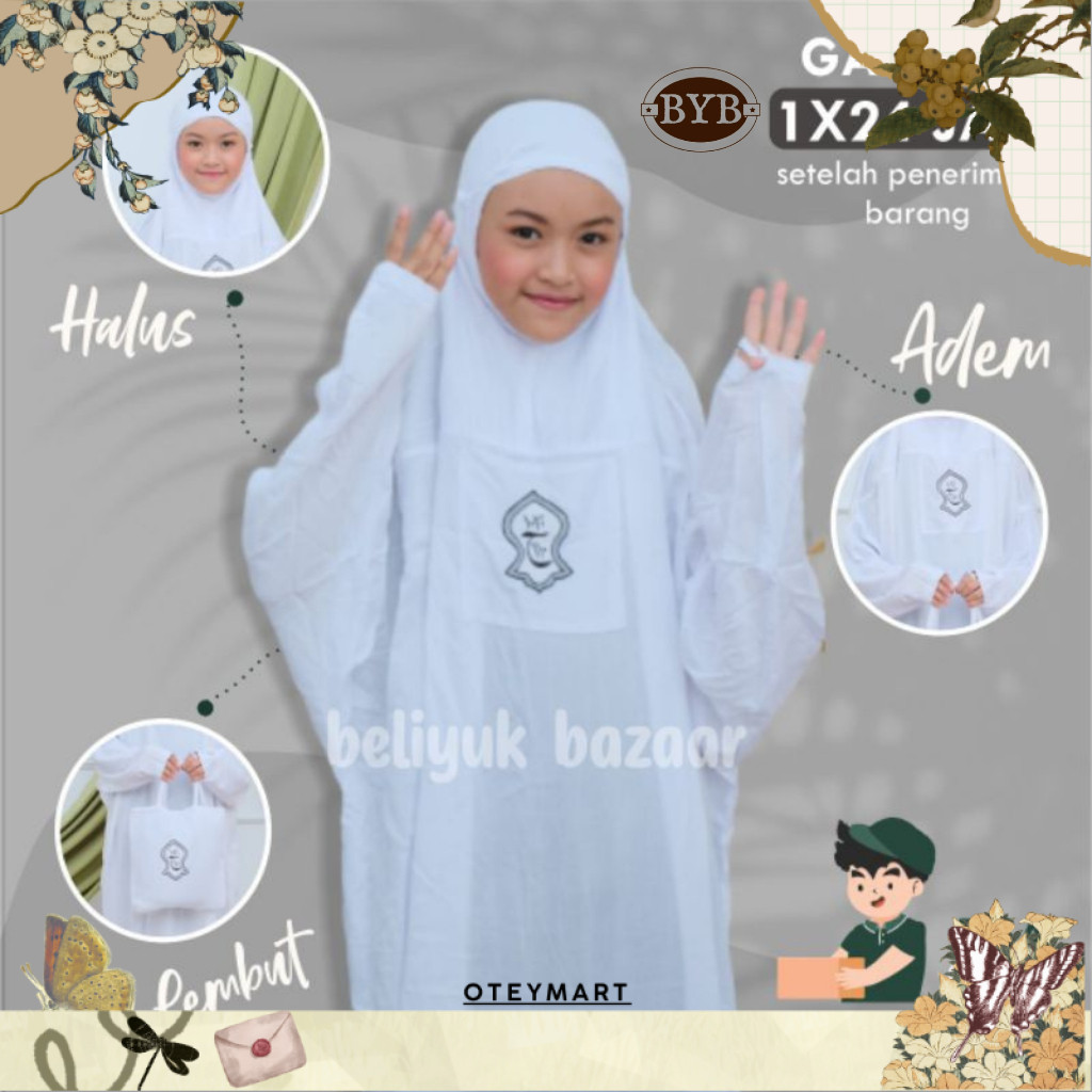 Mukena Anak Remaja Hadramaut Terusan Bali Terompah Polosan Warna Mukenah  Jumbo Rayon 5 Warna Putih 