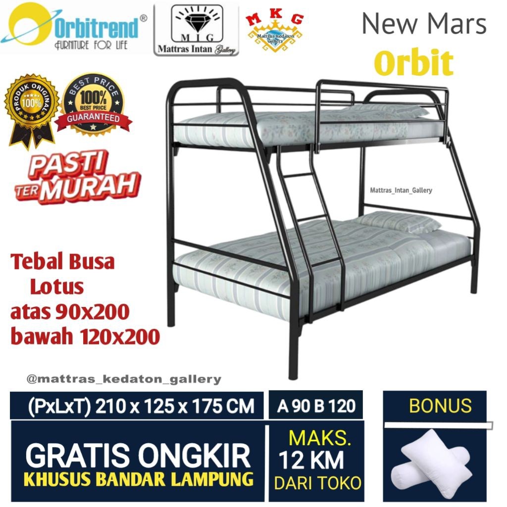 BunkBed (hitam) Kasur tingkat 2 Busa Uk 210x125x175 Cm - kasur tingkat orbit dengan busa Central Spr