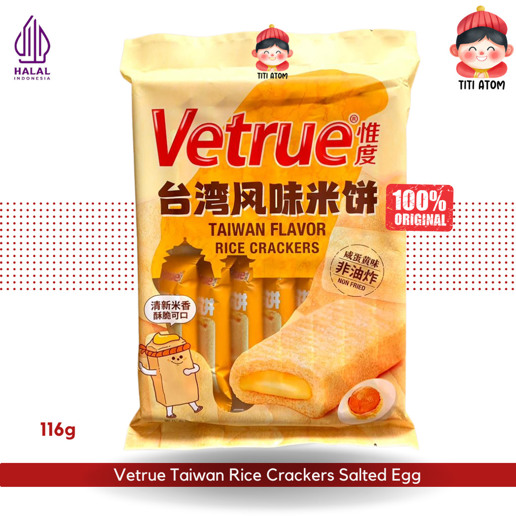 Vetrue Taiwan Rice Crackers Salted Egg Yolk 116g – Biskuit Beras Telur Asin Import Taiwan Renyah Gur