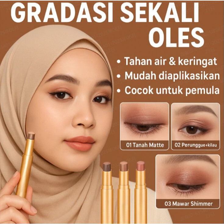 COD/Pengiriman Cepat [Waterproof/Mudah Diaplikasikan ]stik eyeshadow tiga warna dengan glitter gradi