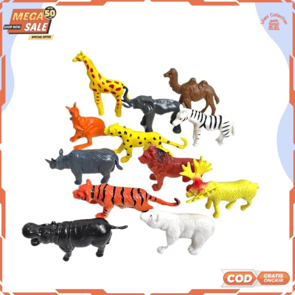 (RO) CBD MAINAN HEWAN KARET SET ISI 12 PCS  WILD ANIMALS / Mainan Hewan Karet / hewan miniatur zoo t