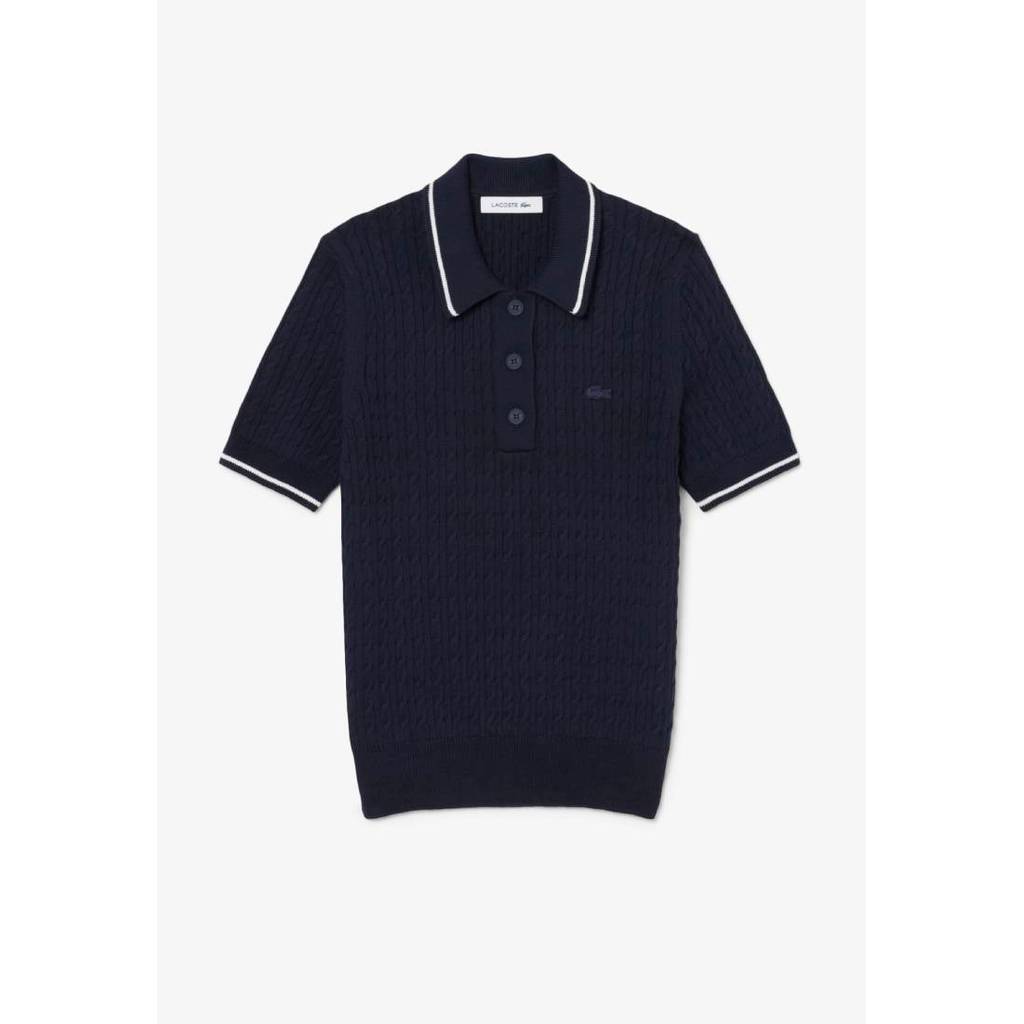 Striped Cable Knit Polo Collar Sweater