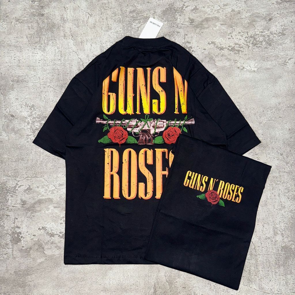 Baju Kaos Pull&Bear Oversize GUNS N ROSES - T Shirt Band Oversize GNR Guns N' Roses Black 20s Kaos P