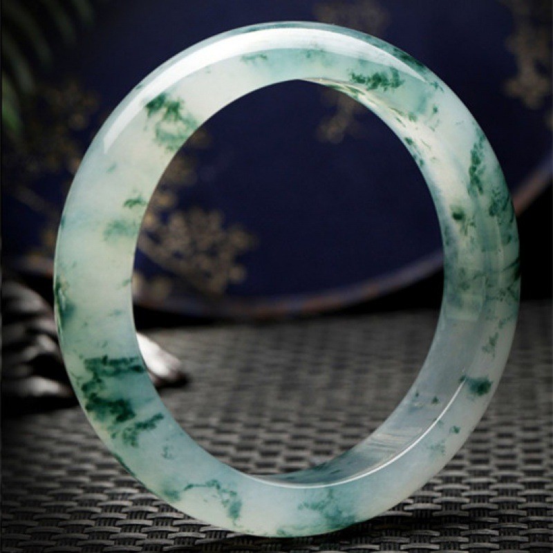 Gelang Giok Es Myanmar dengan Pola Bunga Gelang Giok Bulat Gelang Giok Mulia dengan Pola Hijau dan B