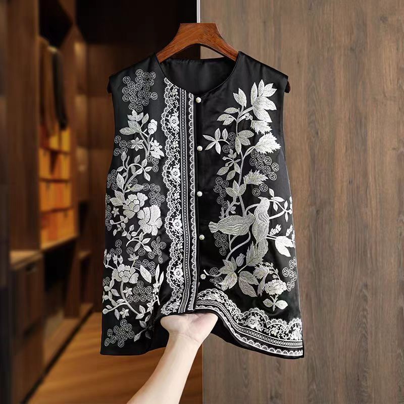 Wanita Rompi Baru Bordir Emas Jaket Tanpa Elegan Lengan