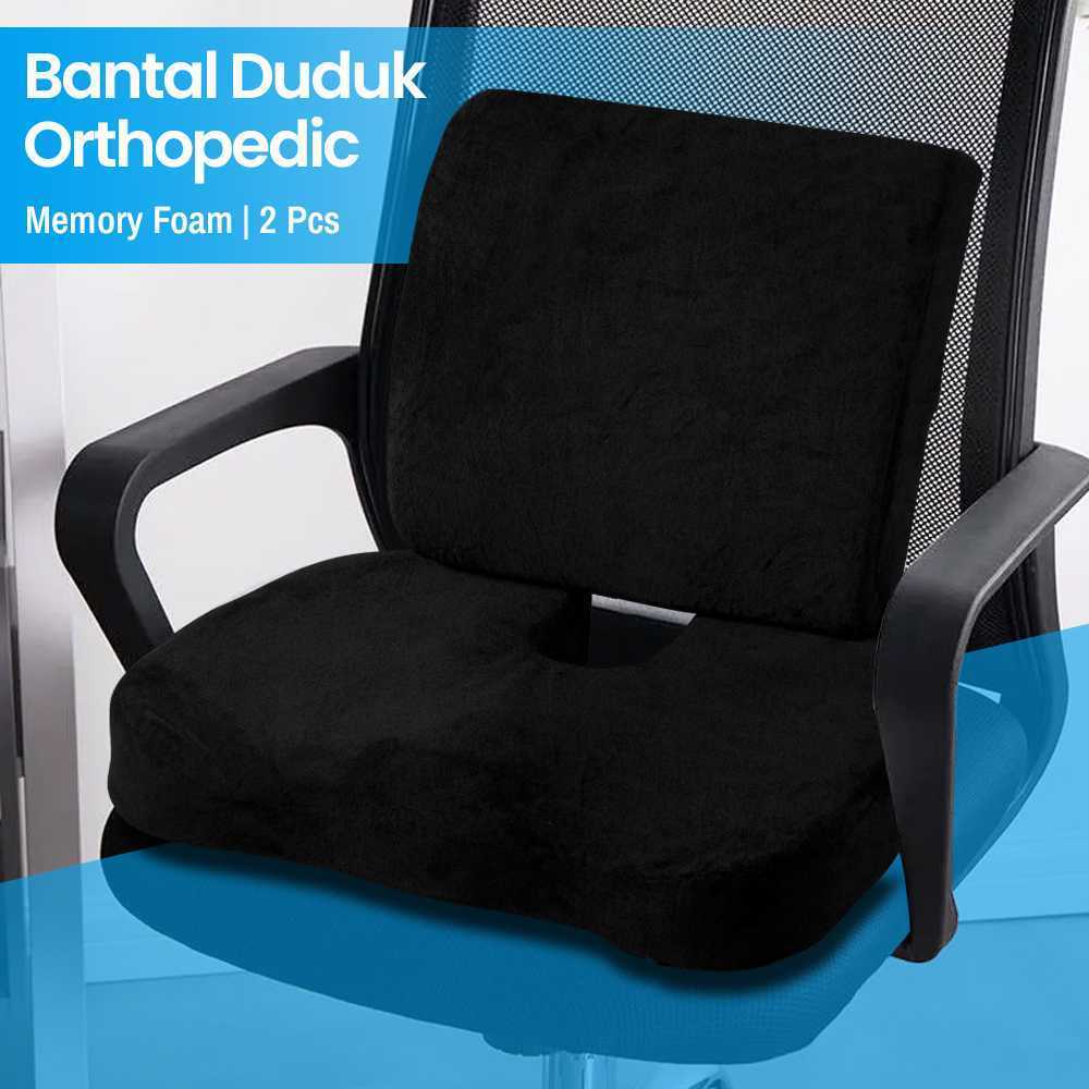 Bantal Duduk dan Sandaran Punggung 1 Set Alas Kursi Memory Foam Nyaman Anti Pegal Sakit Pinggang