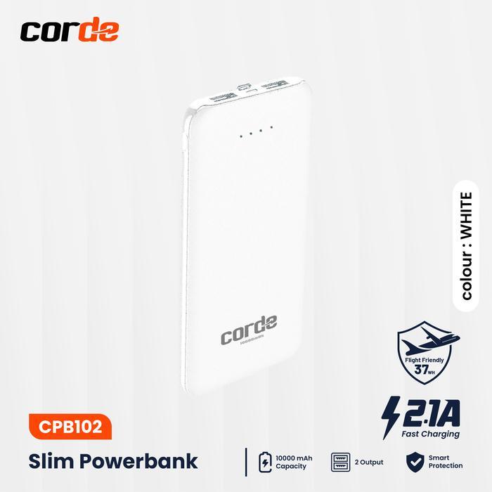 Xi Phone CORDE Slim PowerBank 10000 mAh 2.1A Fast Charge CPB102 Baterai Li-Polymer 4 Grid Light Disp