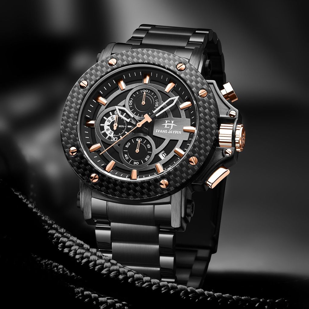 Evans Jayden Jam Tangan Pria EJ 9842 Rantai Stainless Steel Chronograph Kaca Sapphire Water Resistan