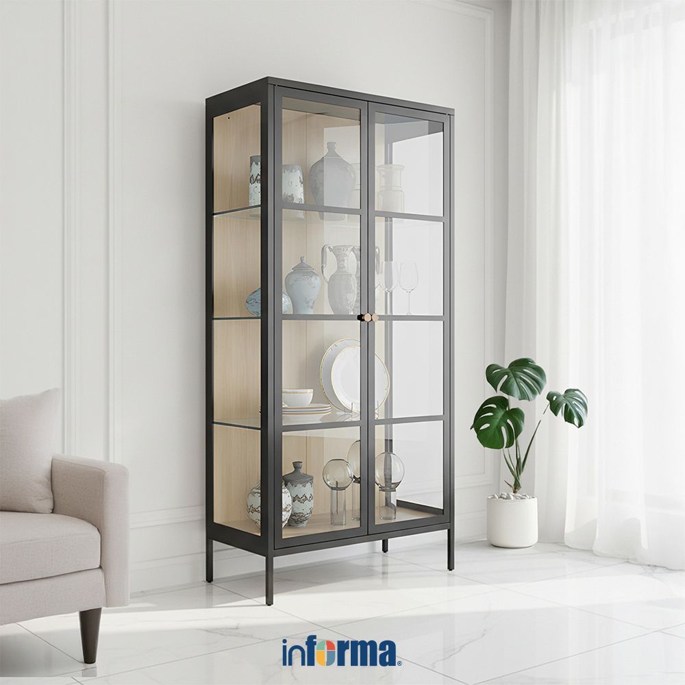 Informa Lucy Kabinet 2 Pintu Kaca 80x40x165 cm - Hitam Lemari Display Lemari Pajang Display Cabinet 