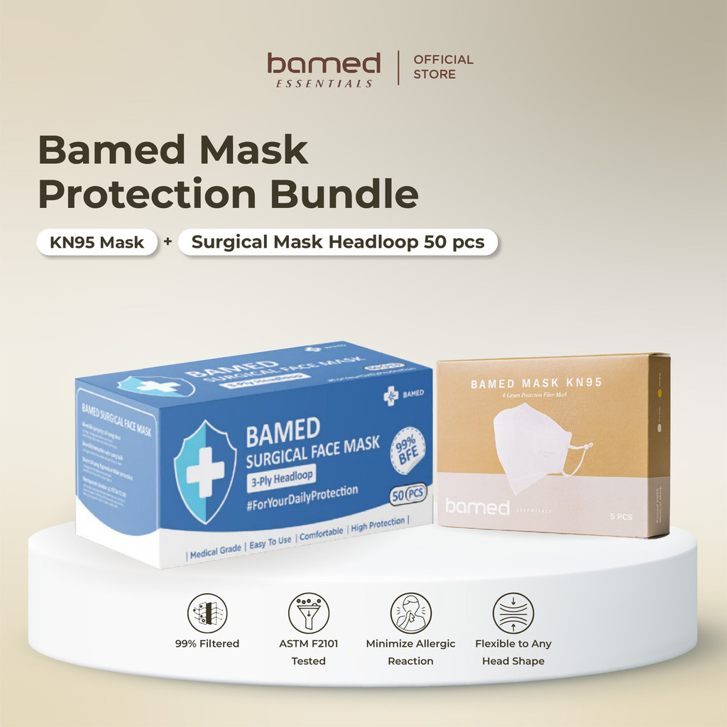 Bamed Mask Protection Bundle – KN95 Mask + Surgical Mask Headloop 50 pcs | Masker Medis Bamed