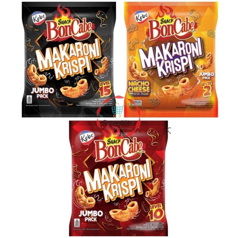 KOBE Snack BONCABE bon cabe baru Makaroni Krispi Level 2 10 15 Nacho Cheese mie kering - Fasyanita O