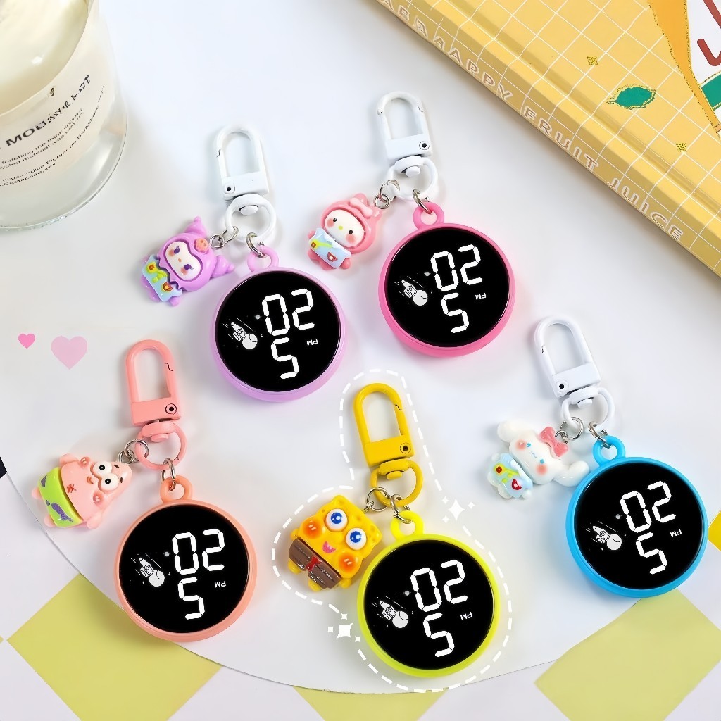 Jam Gantungan Kunci LED Karakter Jam Saku Stylish Keychain Watch Unisex Barang Aneh Dan Ngakak/Jam T