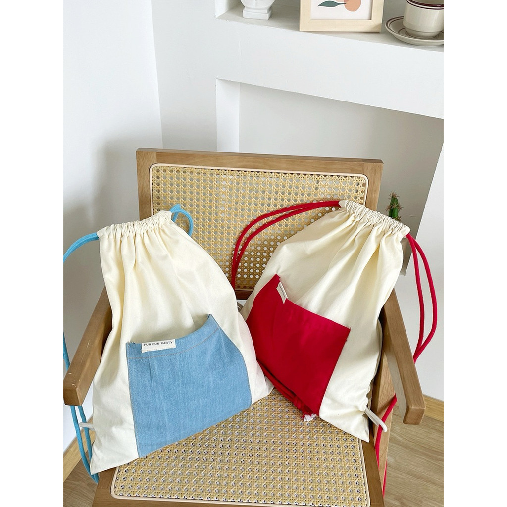 Cute Bag Drawstring School Bag in Contrast Color Tas Serut Polos Simple Colorful Premium String Bag 
