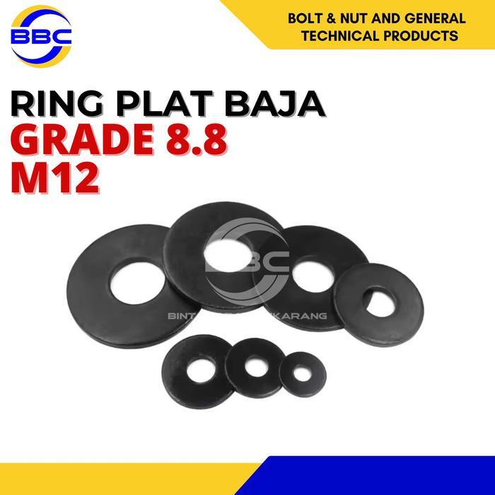 Ring Plat Hitam Baja M12 Washer Plat Baja